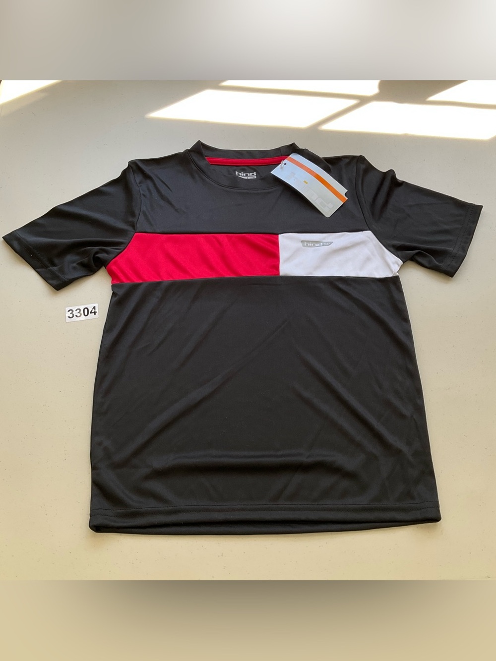 Hind Kids T Shirt Large Short Sleeves Performance New Color block Red Black
